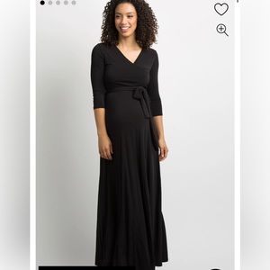 Pinkblush Black Solid Sash Tie Maternity Maxi Dress